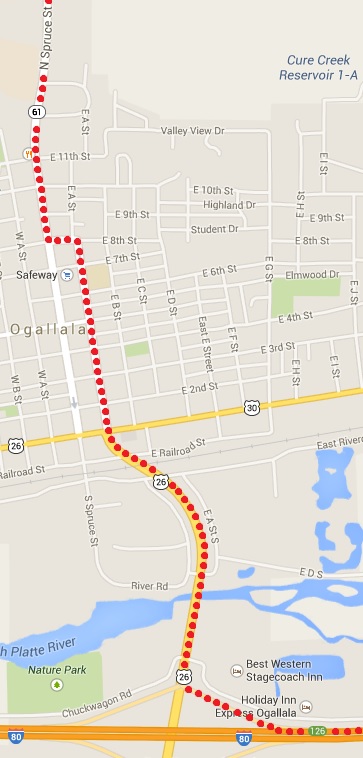 Map depiction of directions within Ogallala