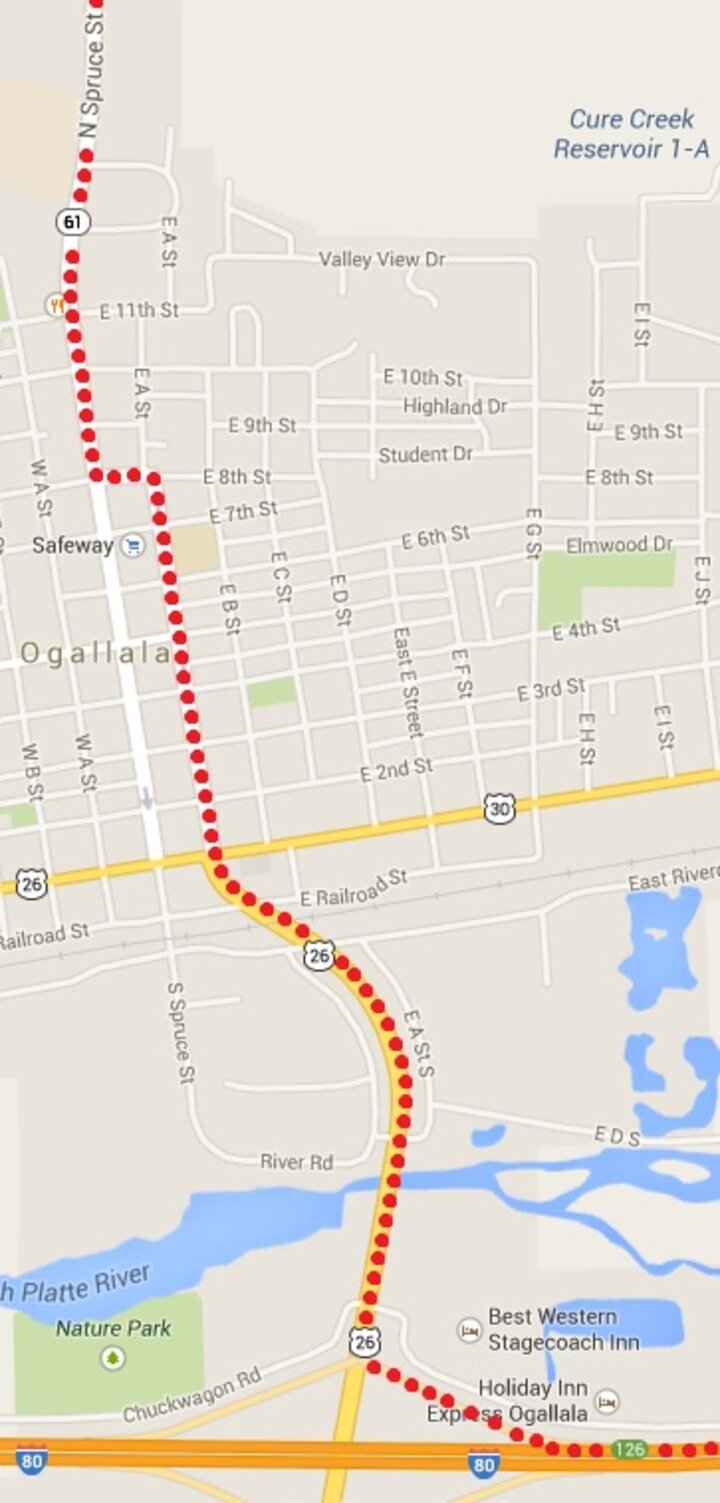 detailed map of Ogallala portion of drive to CPBS